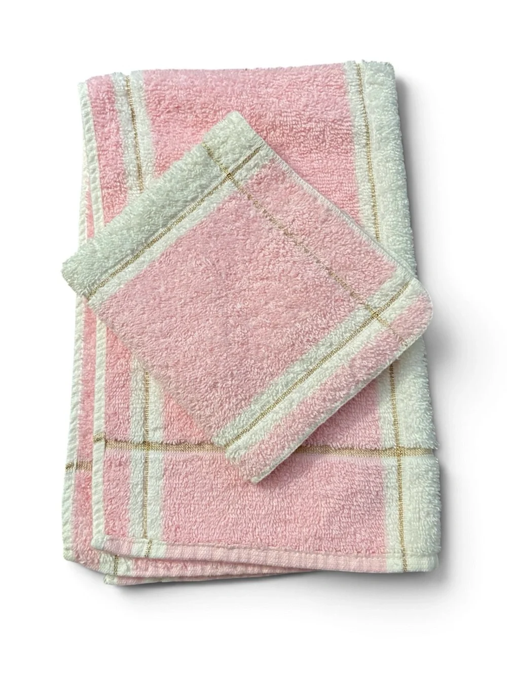 Vintage Pink White and Gold Hand Towel and Wash Cloth Set by Cannon